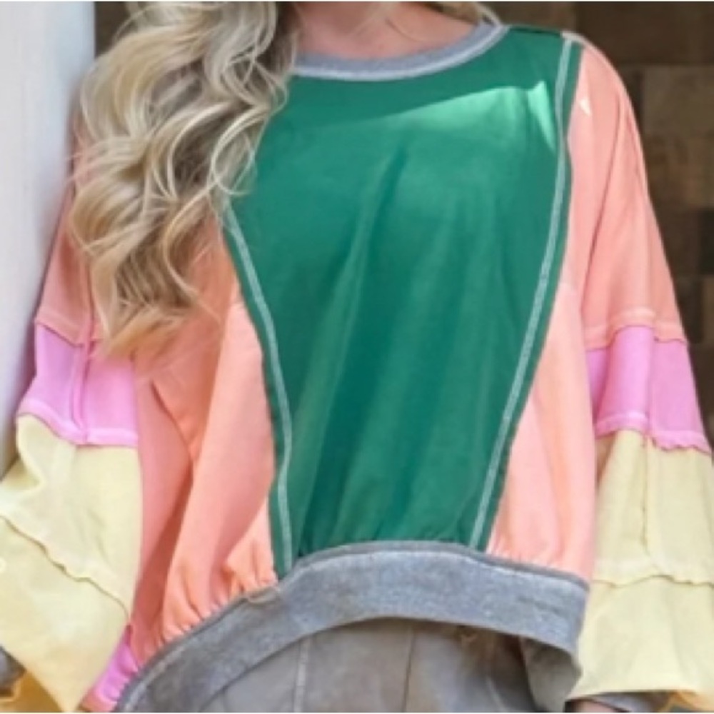 BiBi Multicolor Sweatshirt with Green and Pastels size L. Edited